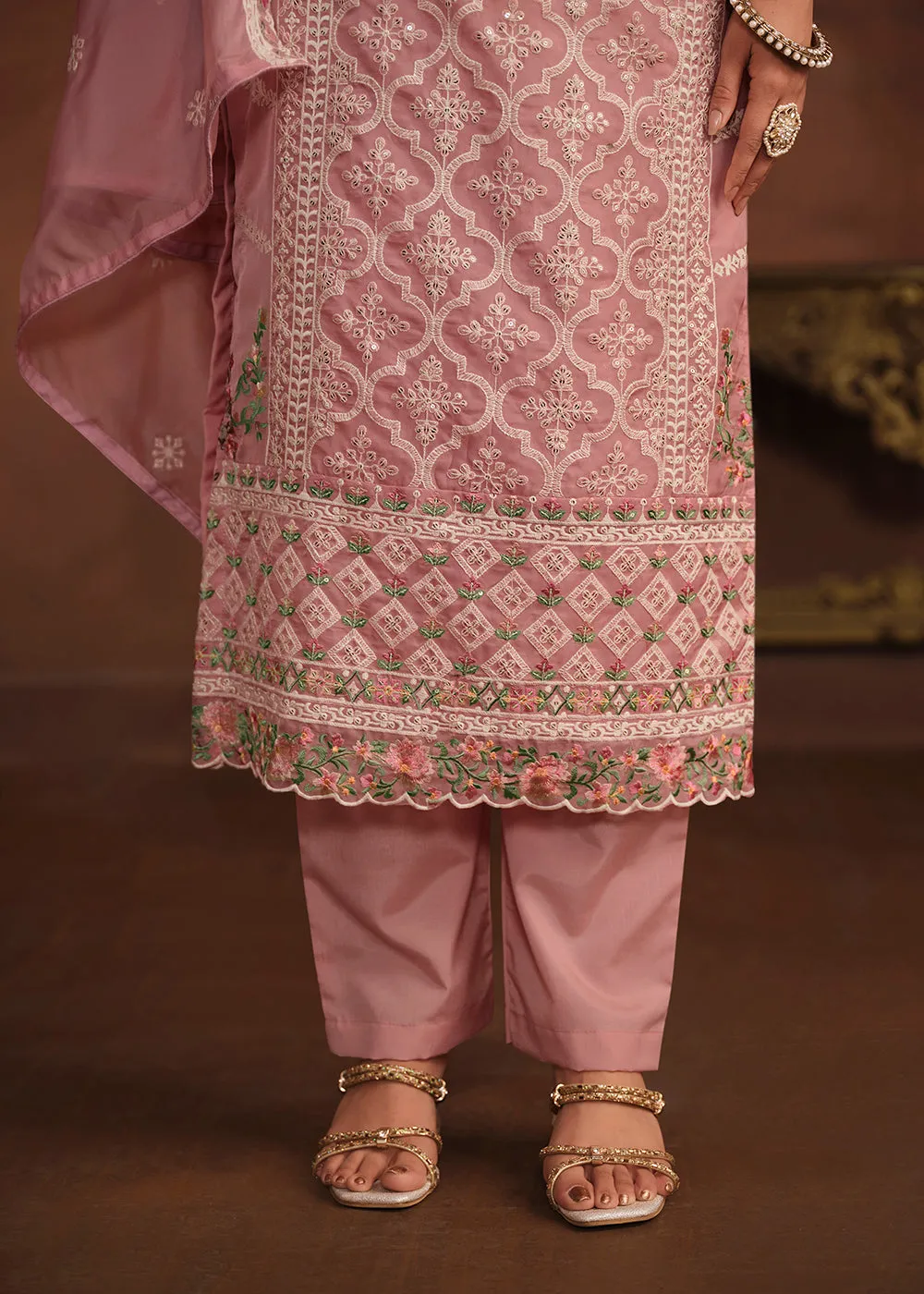 Blush Pink Soft Organza Embroidered Festive Salwar Suit