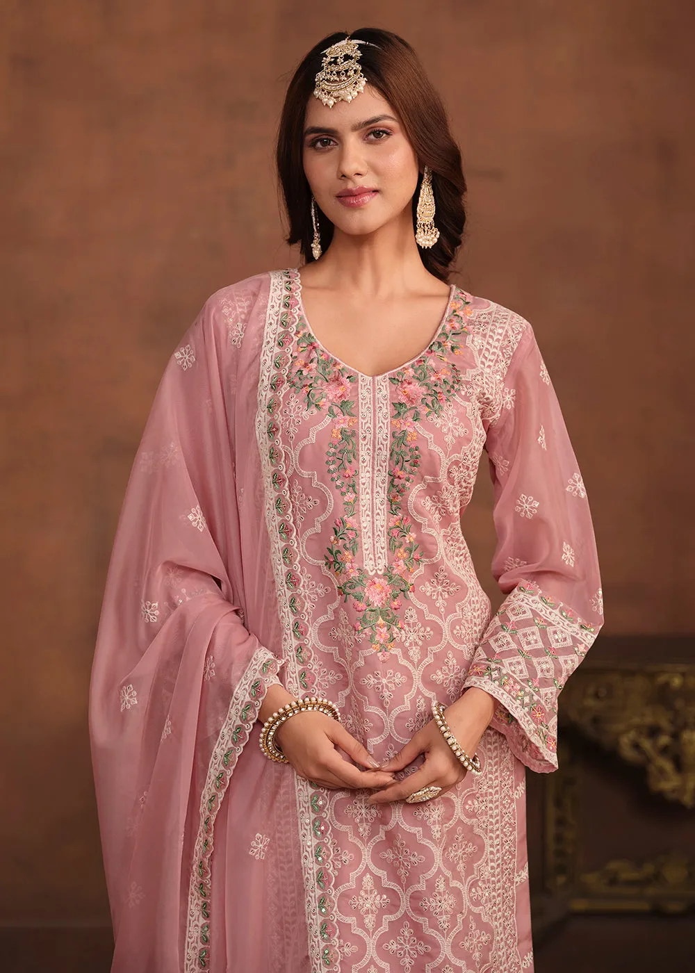 Blush Pink Soft Organza Embroidered Festive Salwar Suit