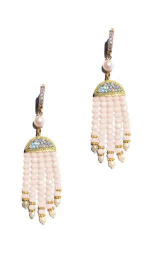 Blush Pink Turkish Tassel Chandelier Earrings