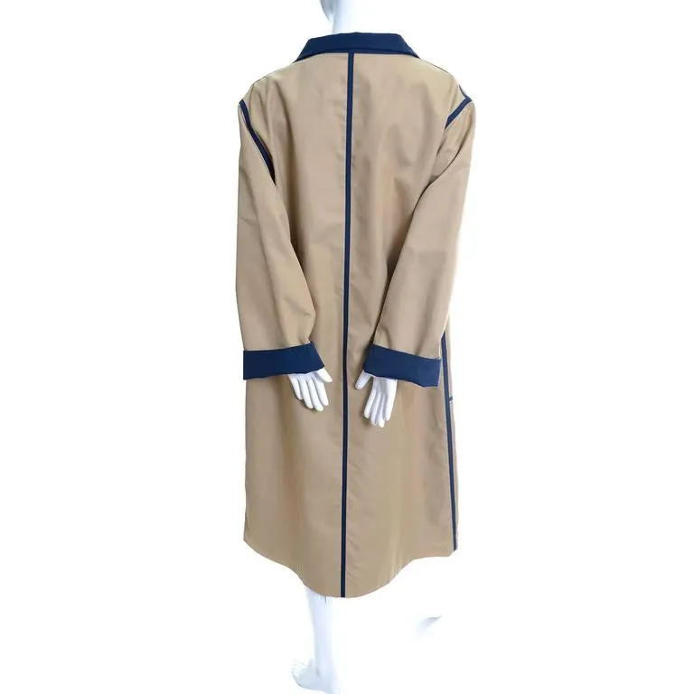 Bonnie Cashin Vintage Raincoat Tan Navy Toggle Closures 12/14