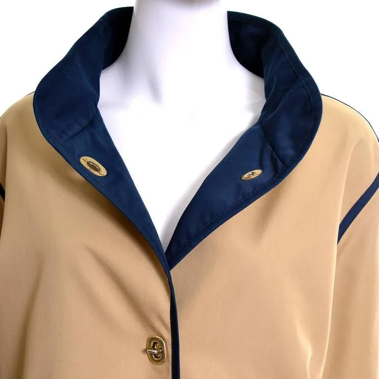 Bonnie Cashin Vintage Raincoat Tan Navy Toggle Closures 12/14