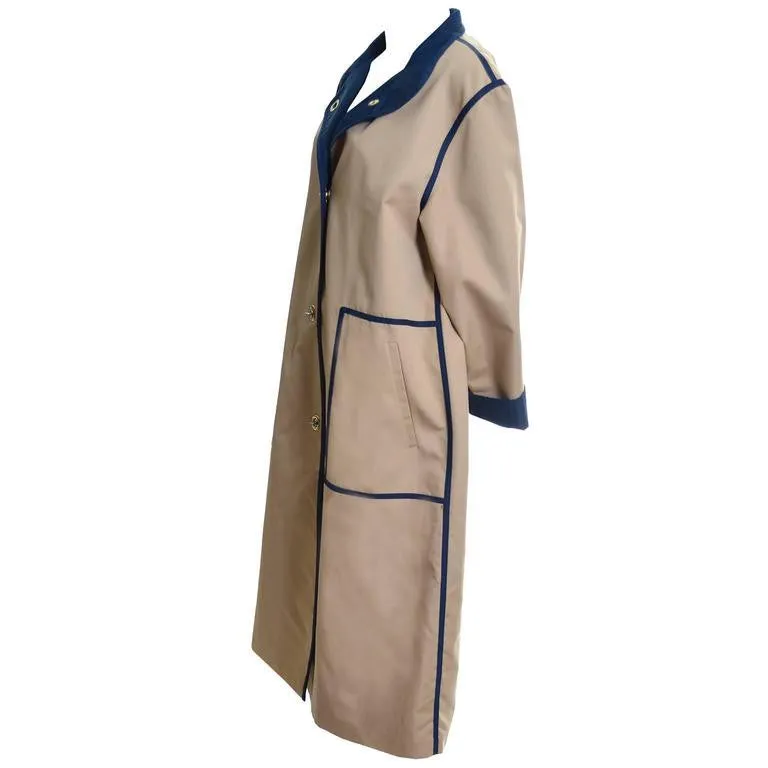 Bonnie Cashin Vintage Raincoat Tan Navy Toggle Closures 12/14