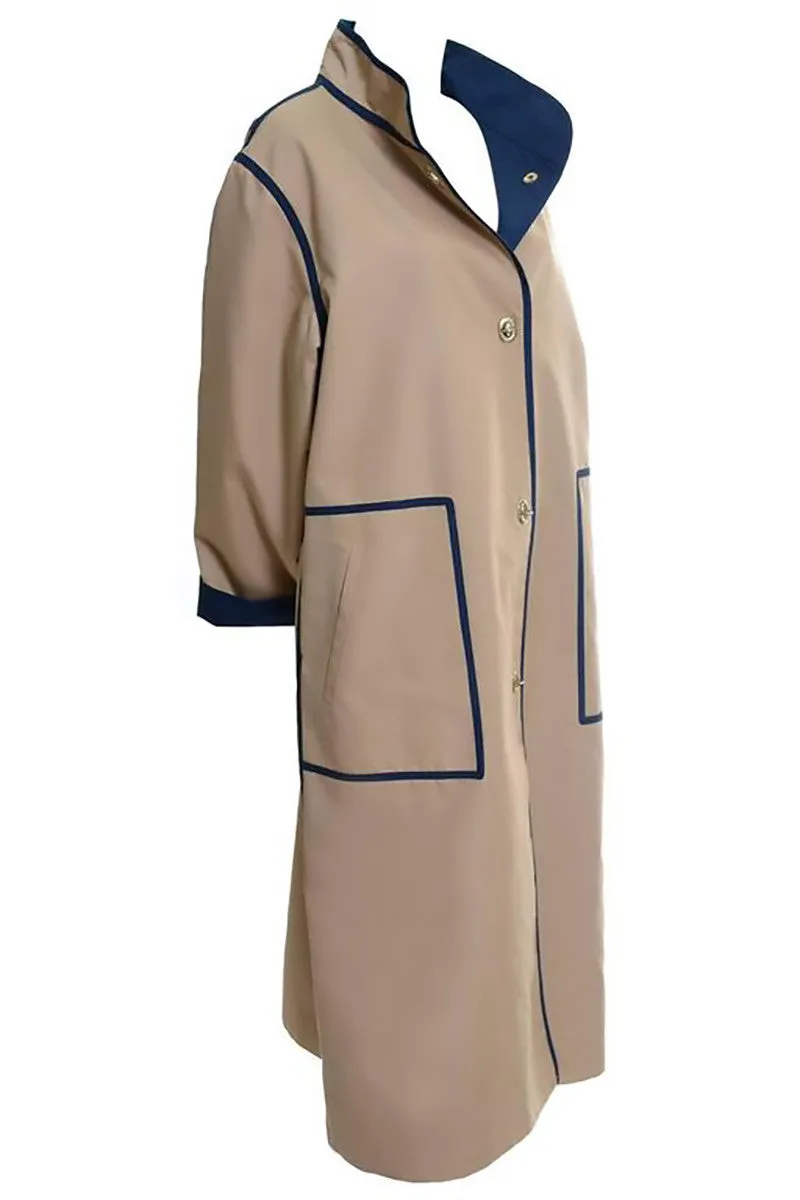 Bonnie Cashin Vintage Raincoat Tan Navy Toggle Closures 12/14