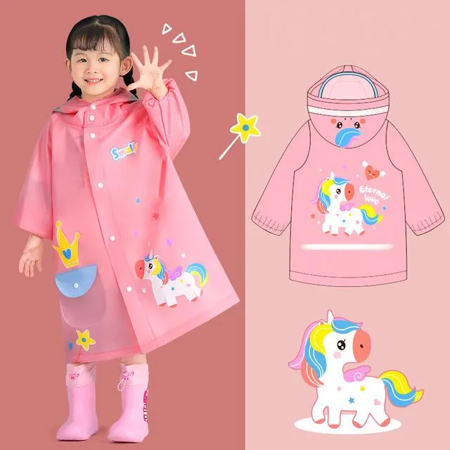 Boys And Girls Dinosaur Cartoon Hooded Raincoat Poncho