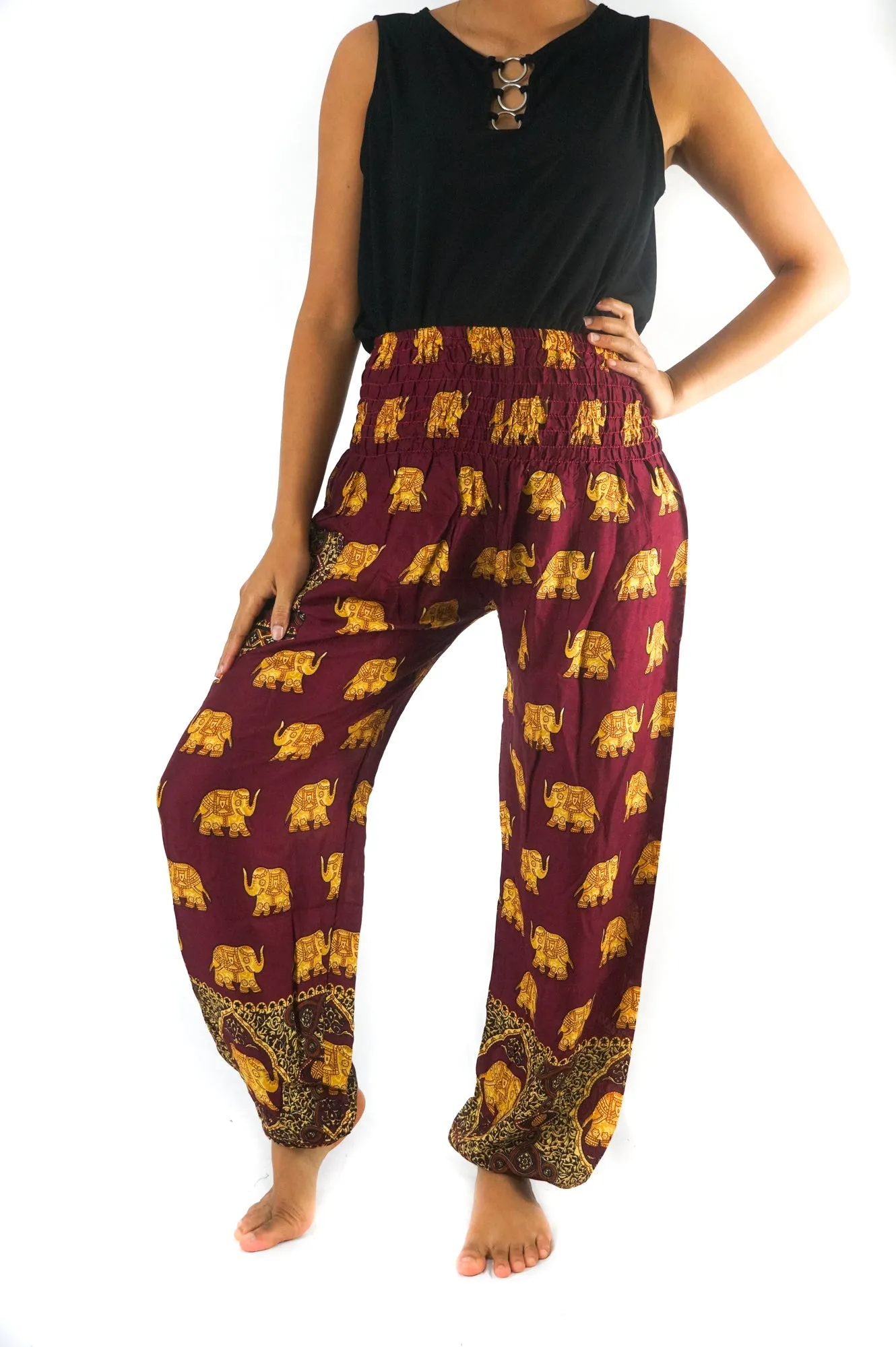 Burgundy ELEPHANT Women Boho Pants Hippie Pants Yoga Pants