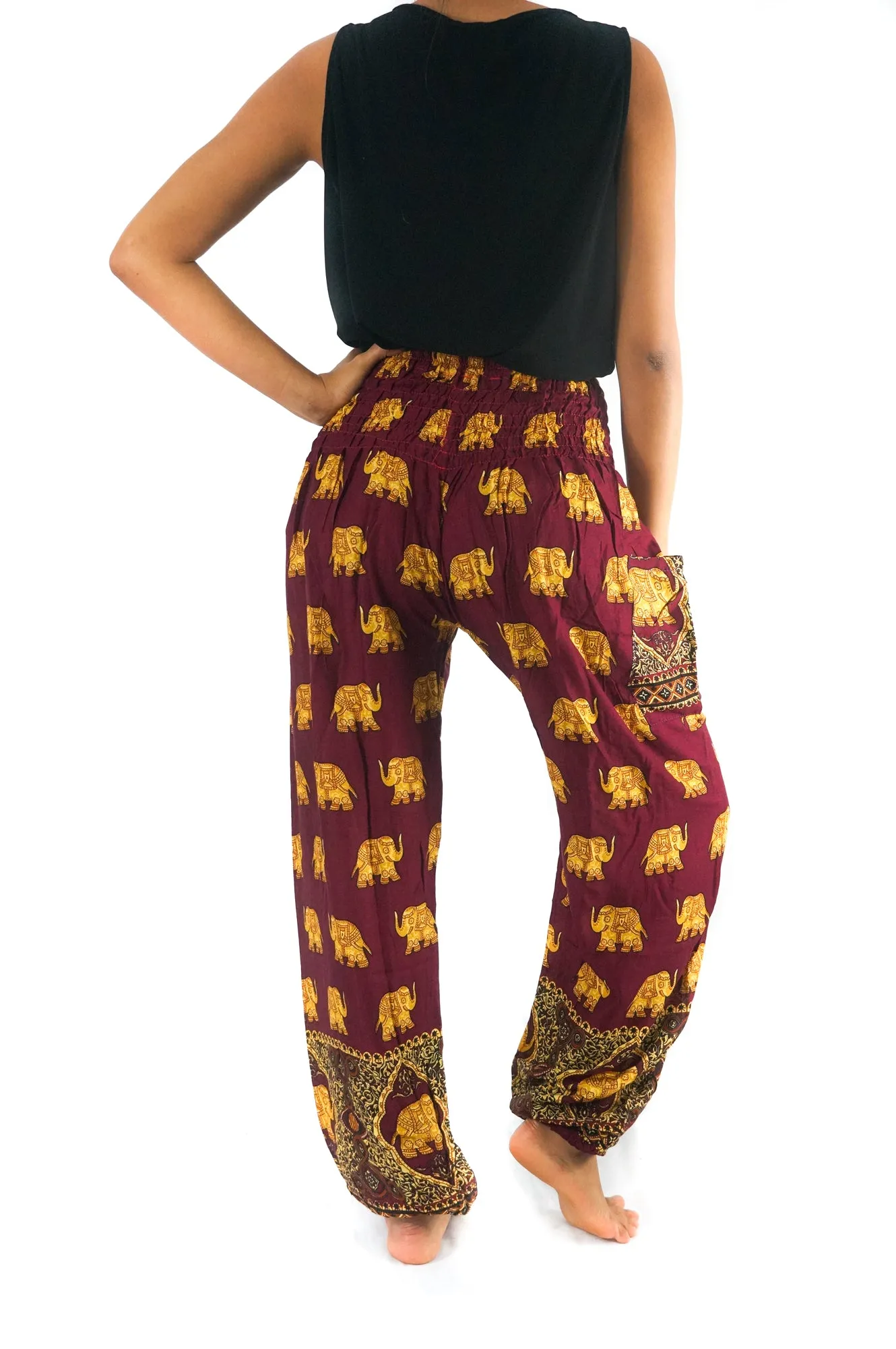 Burgundy ELEPHANT Women Boho Pants Hippie Pants Yoga Pants