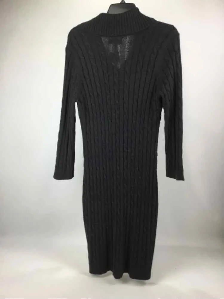 Calvin Klein Size L Dark Gray Knit Ribbed Long Sleeve Dress