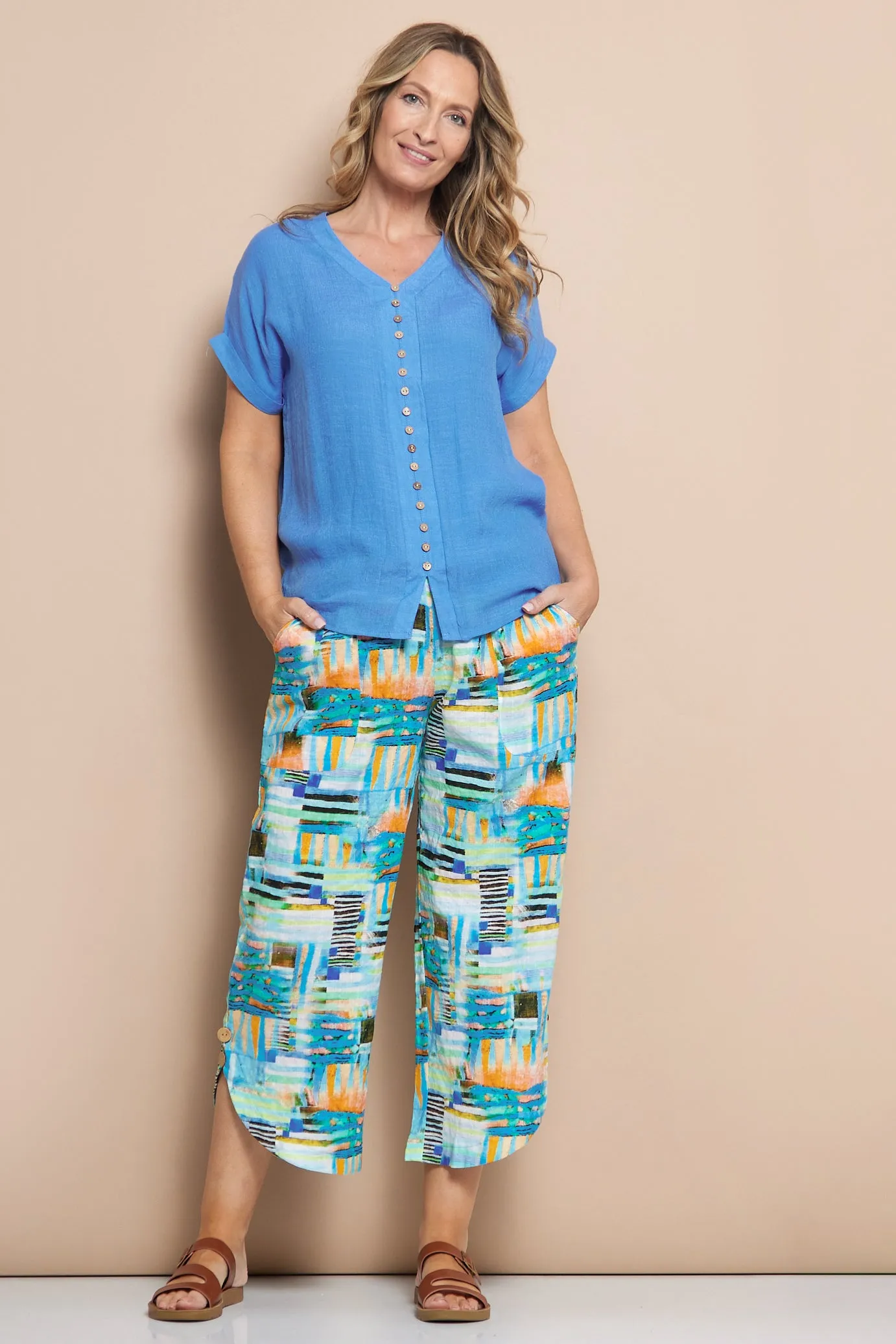 Cartia Pants - Seafoam & Citrus