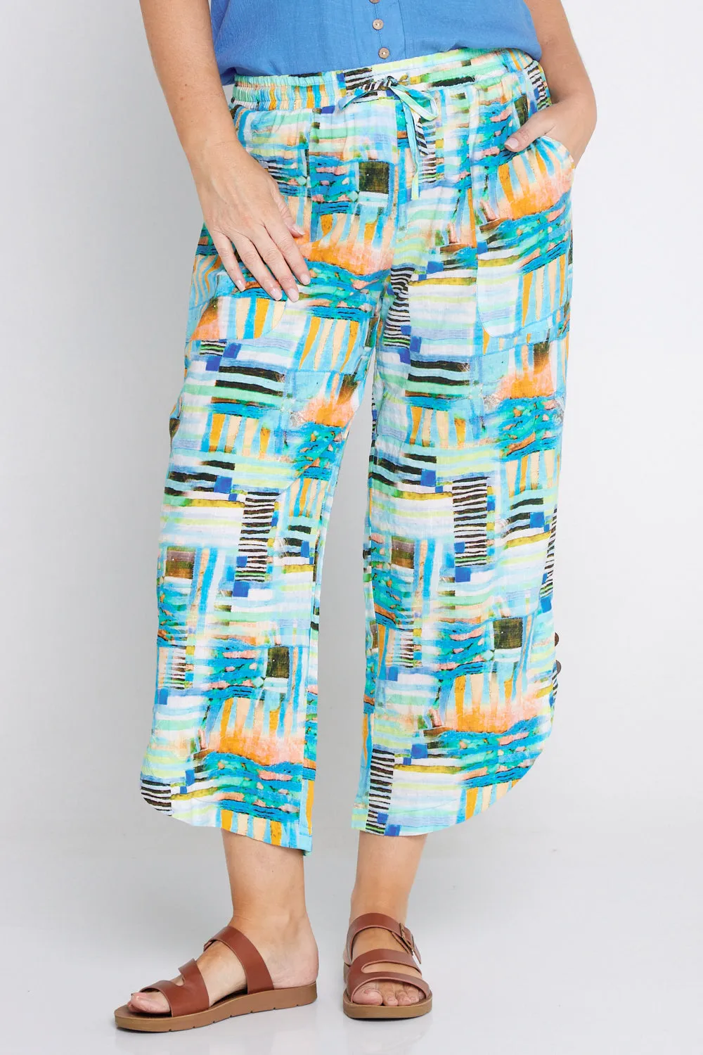 Cartia Pants - Seafoam & Citrus