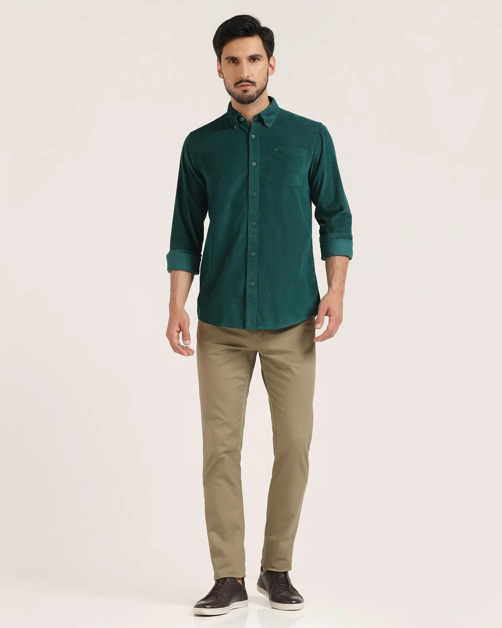 Casual Green Textured Shirt - Westin