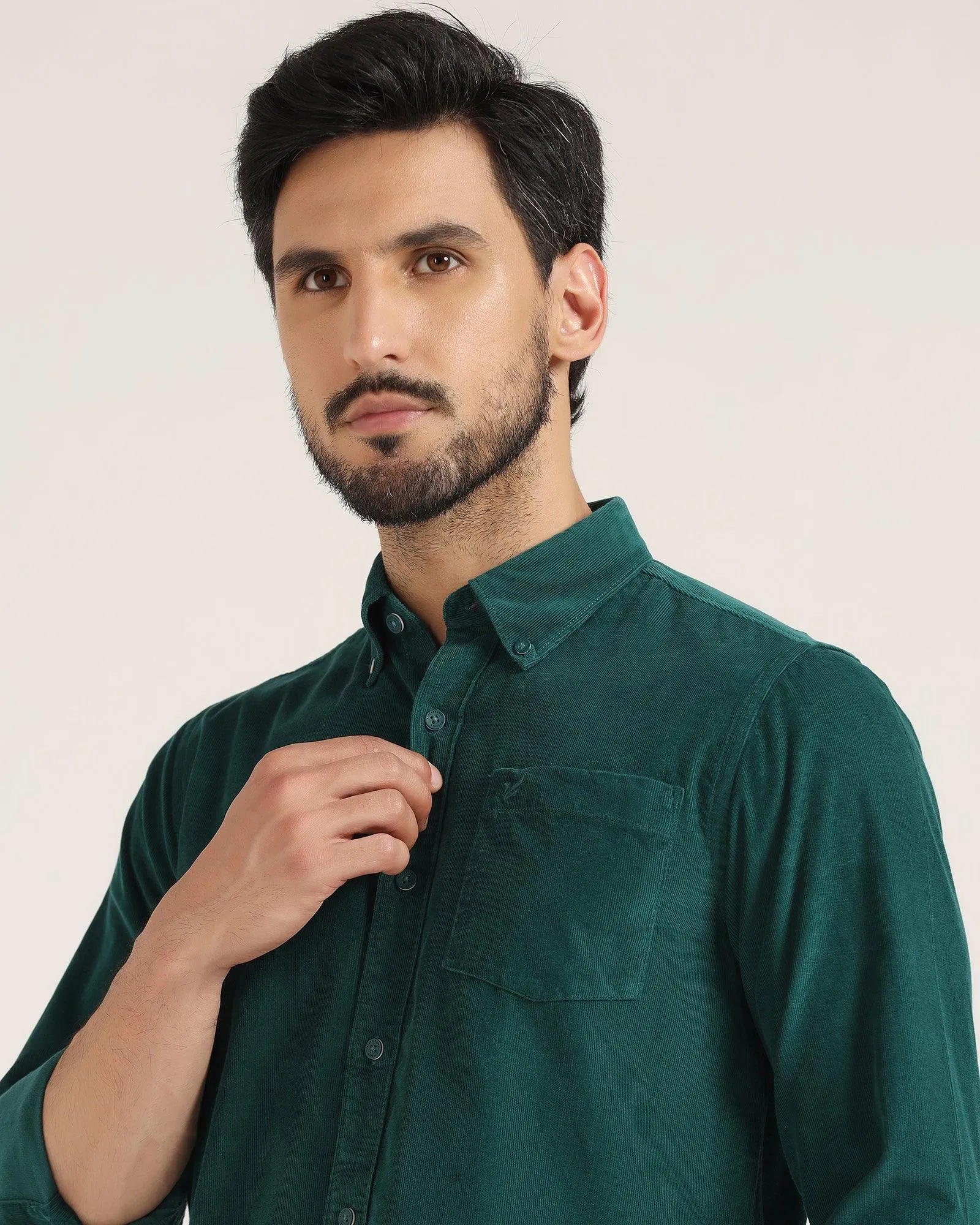 Casual Green Textured Shirt - Westin