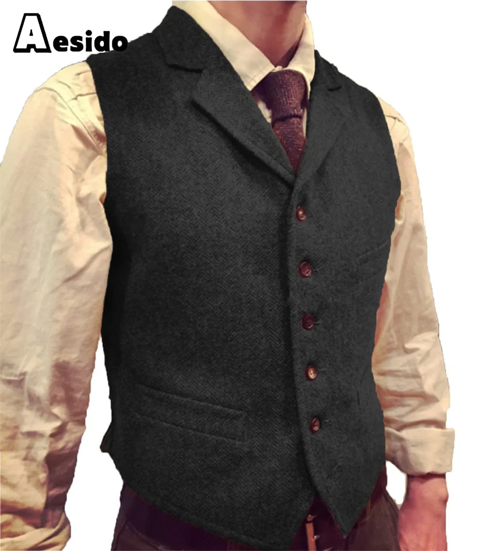 Casual Men's Suit Vest Herringbone Notch Lapel Waistcoat