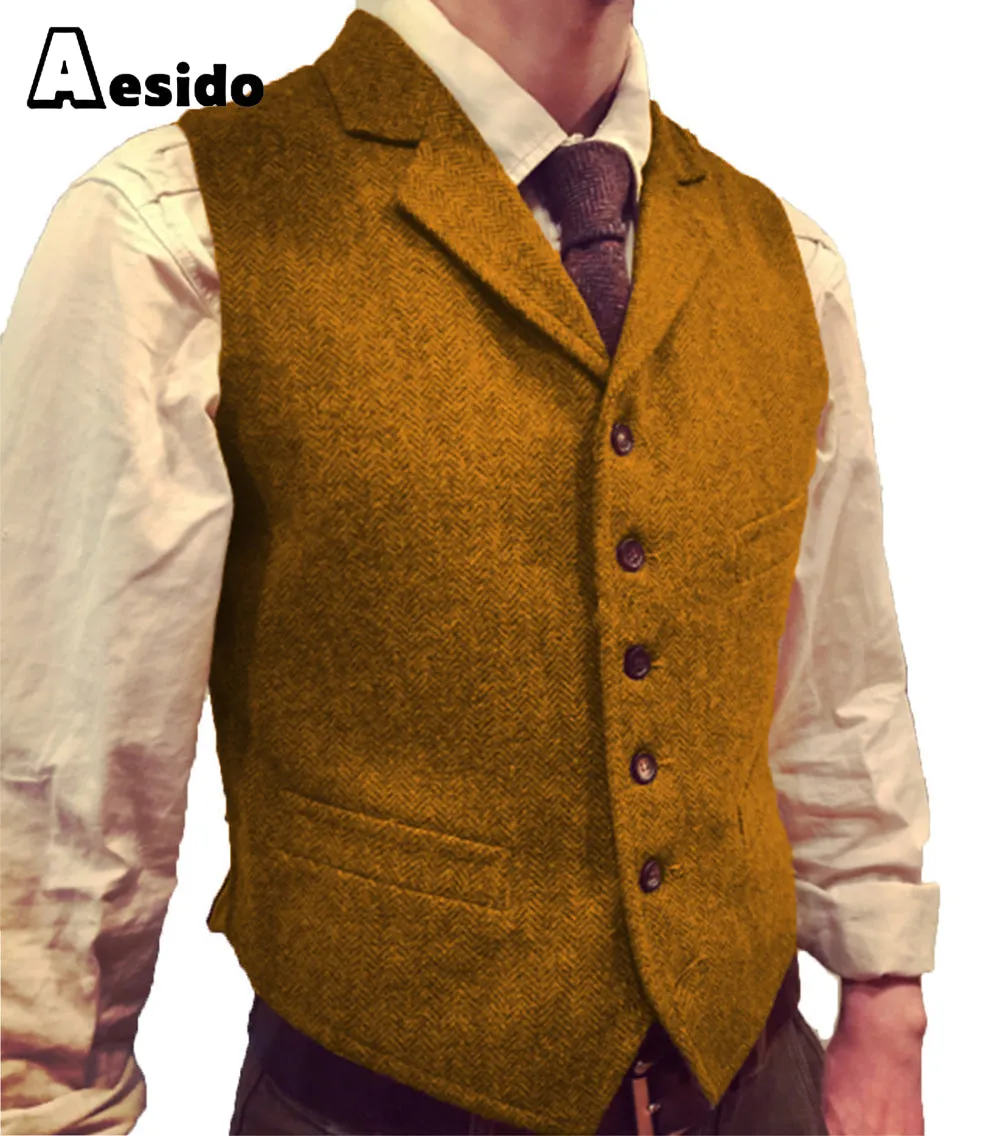 Casual Men's Suit Vest Herringbone Notch Lapel Waistcoat