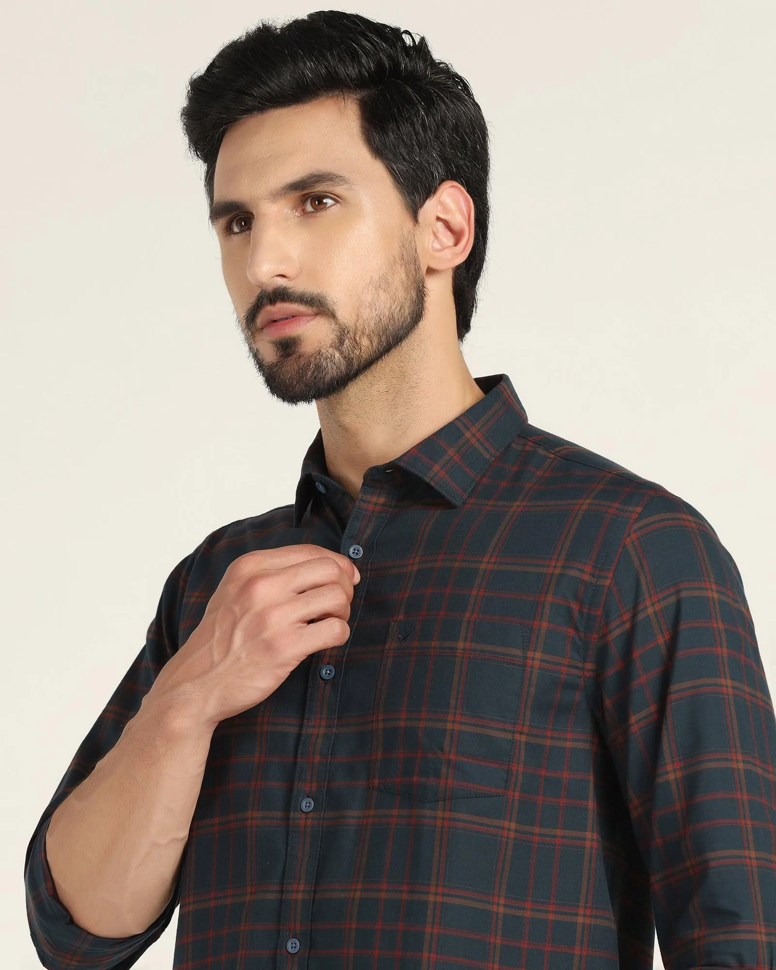 Casual Navy Check Shirt - Volta