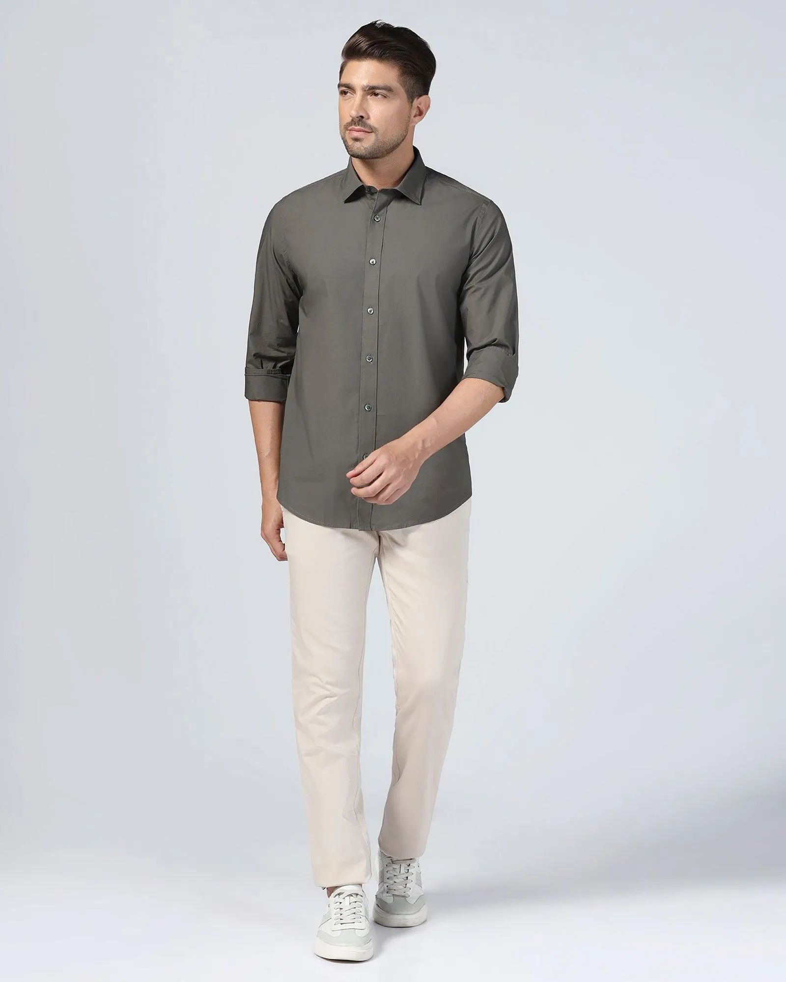 Casual Olive Solid Shirt - Lujo