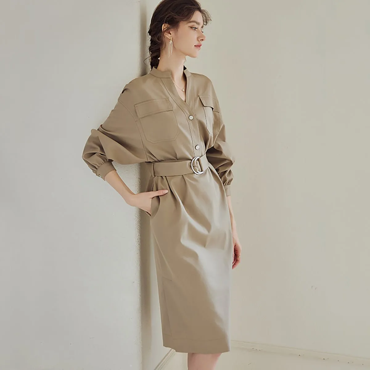 Casual Trench Khaki Dress