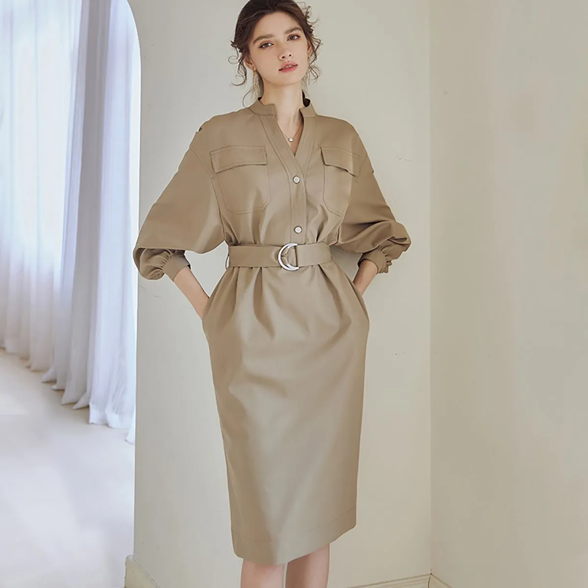 Casual Trench Khaki Dress