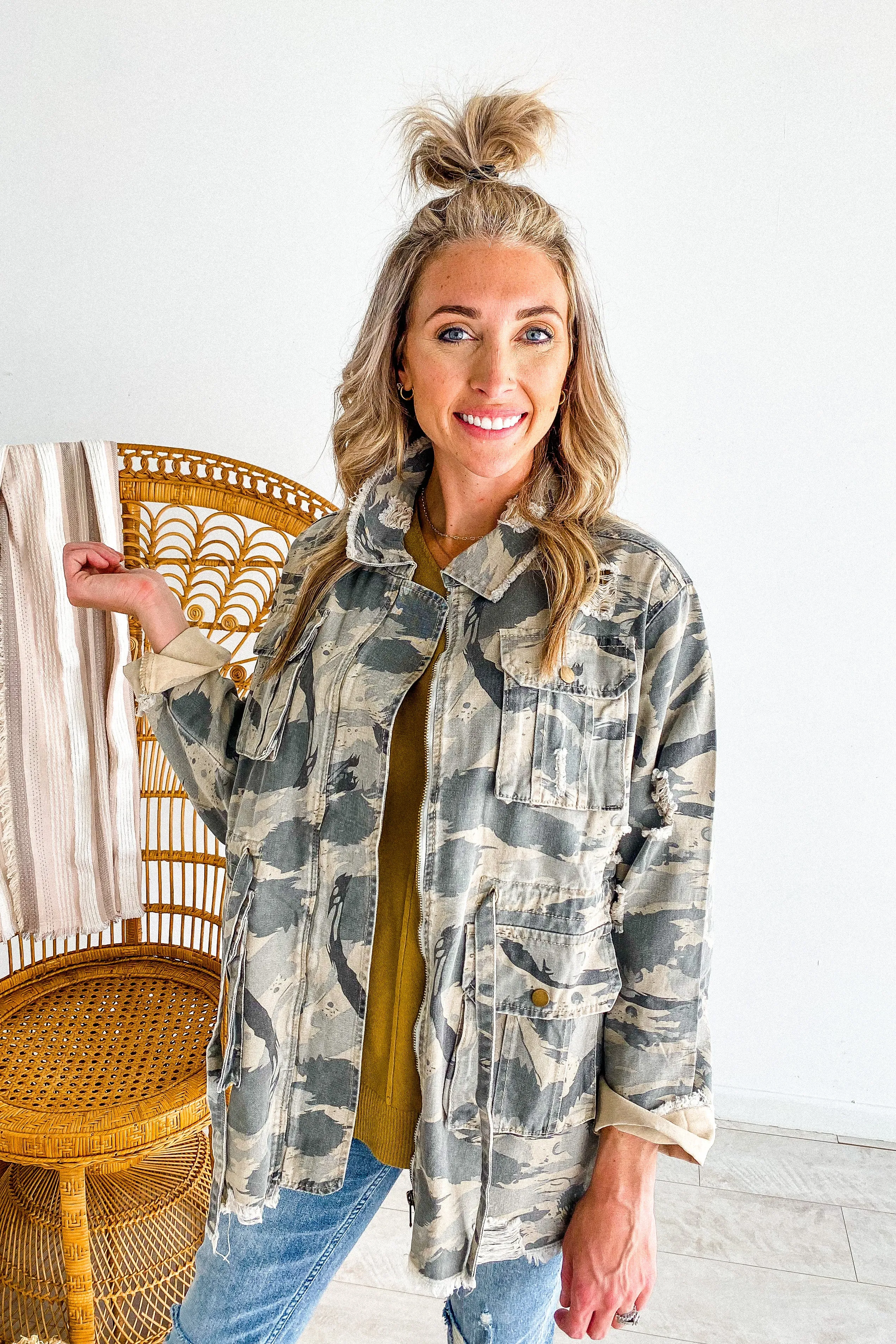 Catch Up Distressed Camo Shacket | FINAL SALE