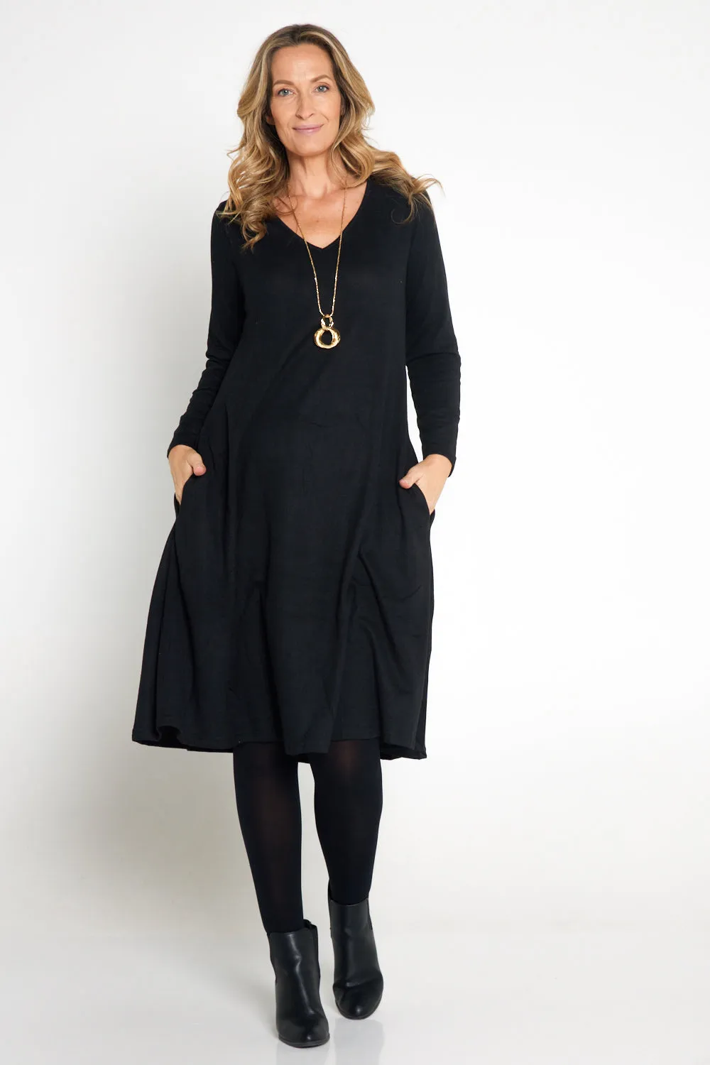 Christobel Sleeved Knit Dress - Black