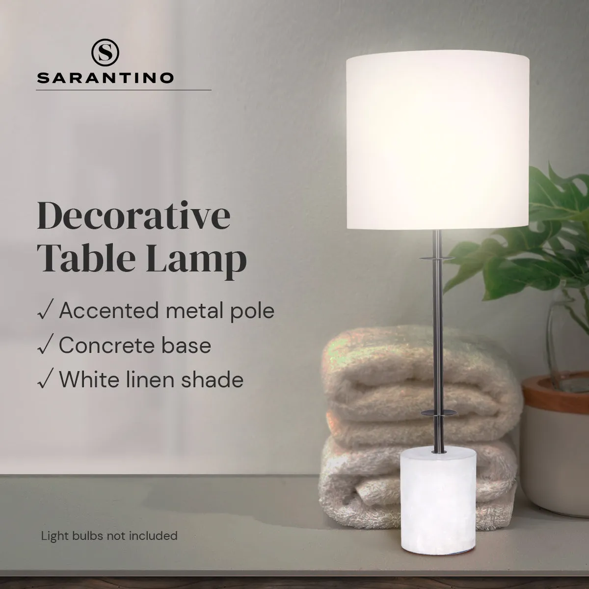 Concrete Base Metal Table Lamp, Off-White Linen Shade