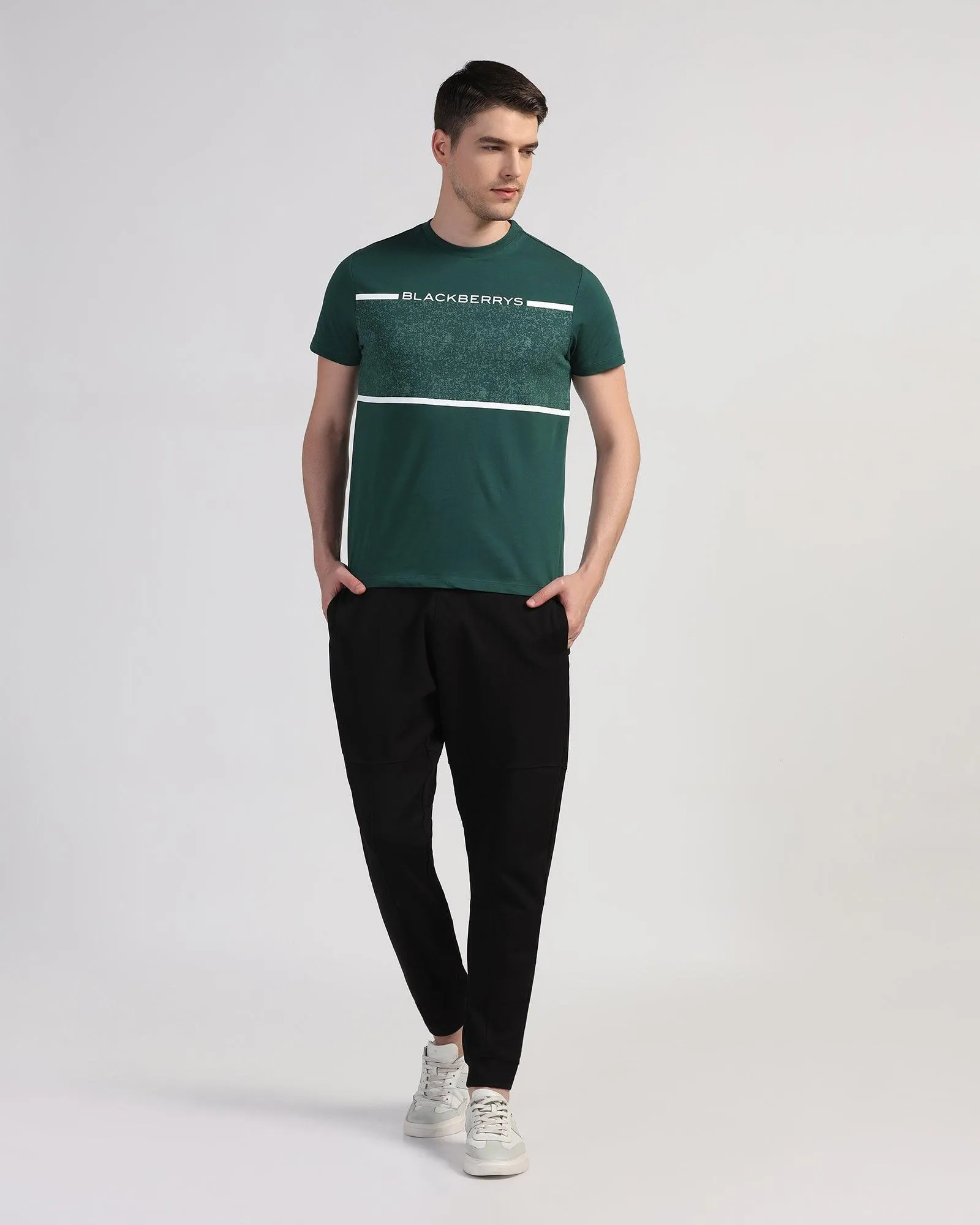 Crew Neck Hunter Green Printed T-Shirt - Peak