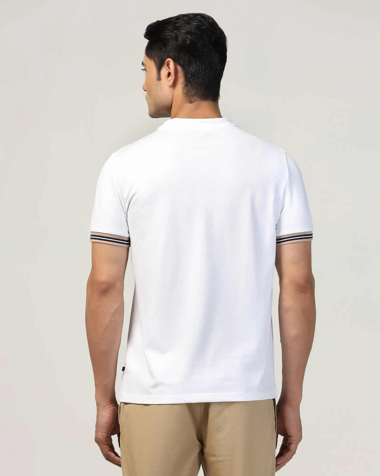 Crew Neck White Solid T-Shirt - Band