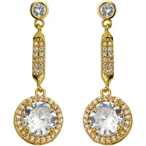 Crystal CZ Round Drop Pierced Earrings (Goldtone)