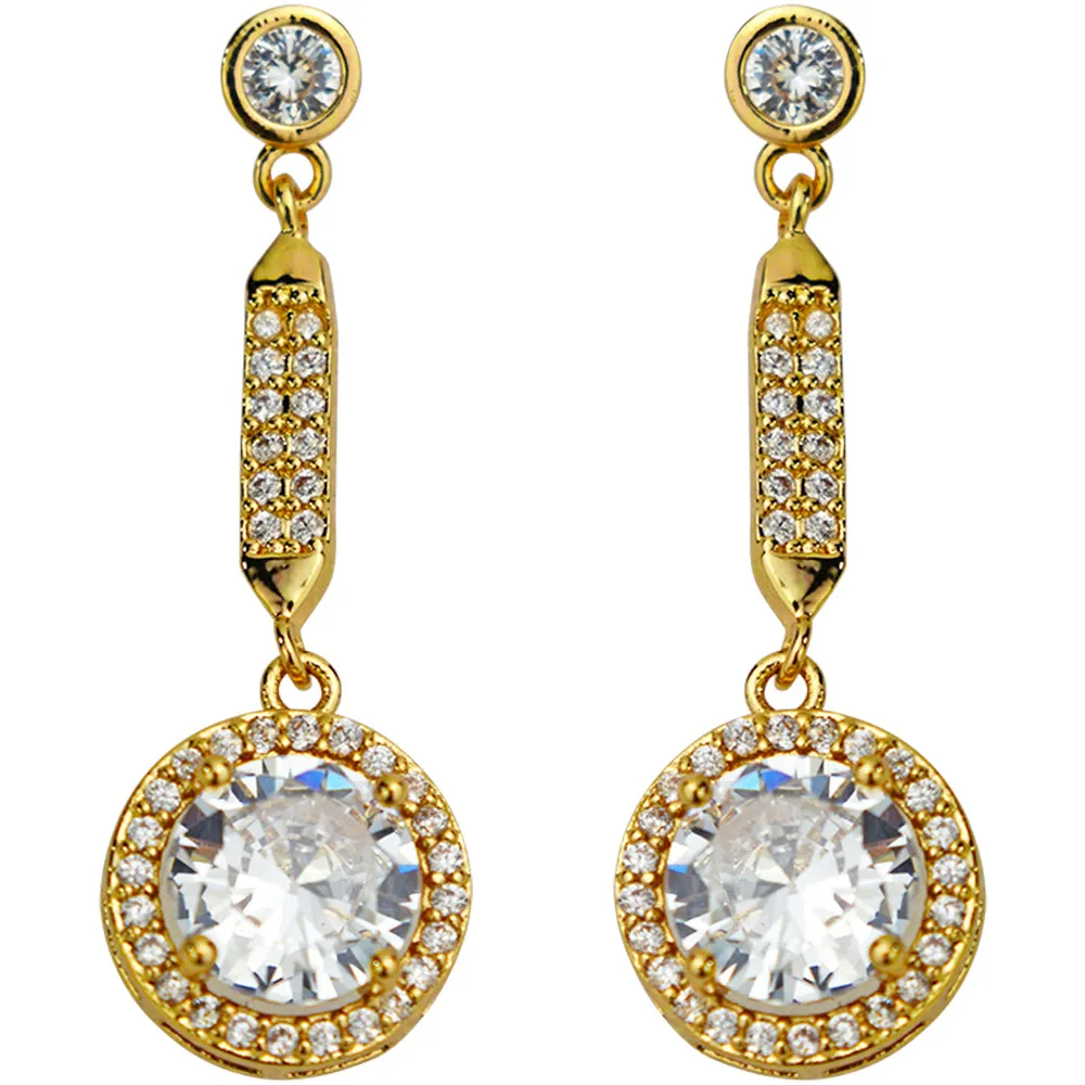 Crystal CZ Round Drop Pierced Earrings (Goldtone)