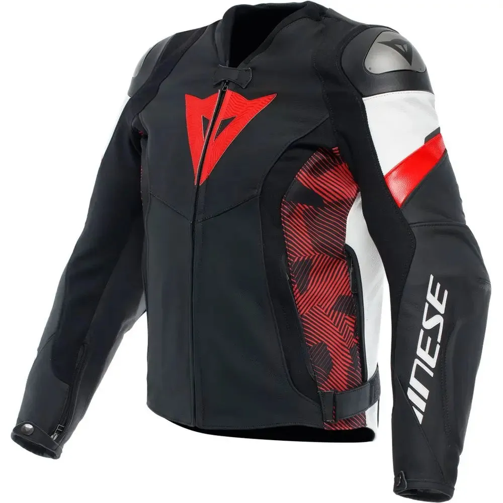 Dainese Avro 5 Leather Jacket Black / Lava Red / White