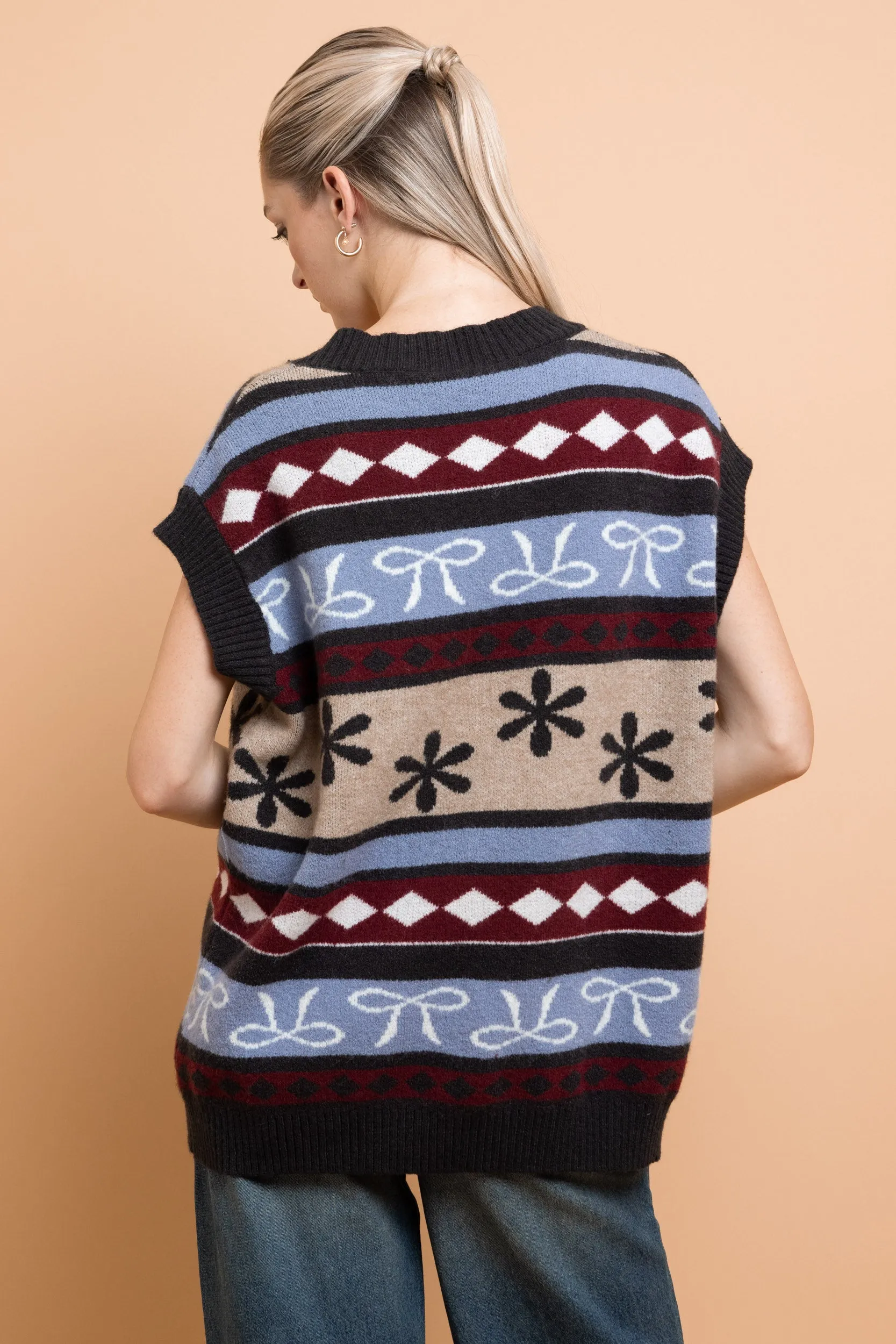 Daisy Street - Vintage Style Intarsia Pattern Knit Vest