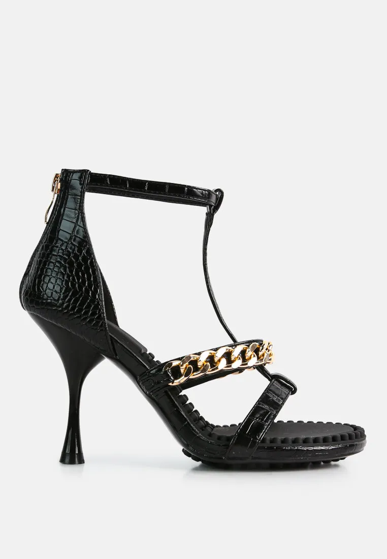 DAKOTA Metal Chain Embellishment Sandals in Black