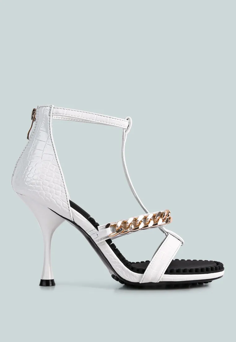 DAKOTA Metal Chain Embellishment Sandals in White