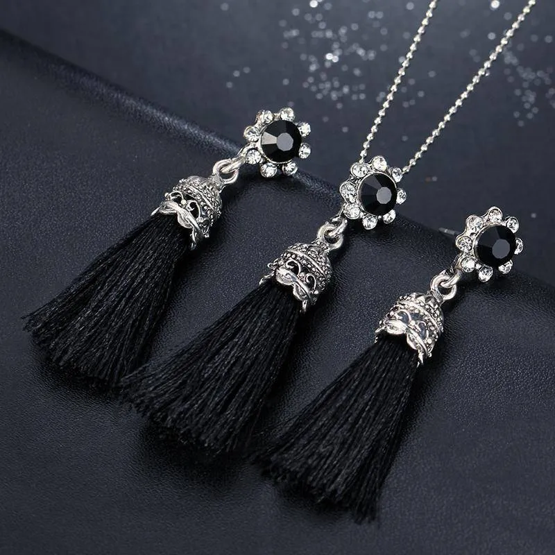 Dangling Tassels Necklace and Earrings Set