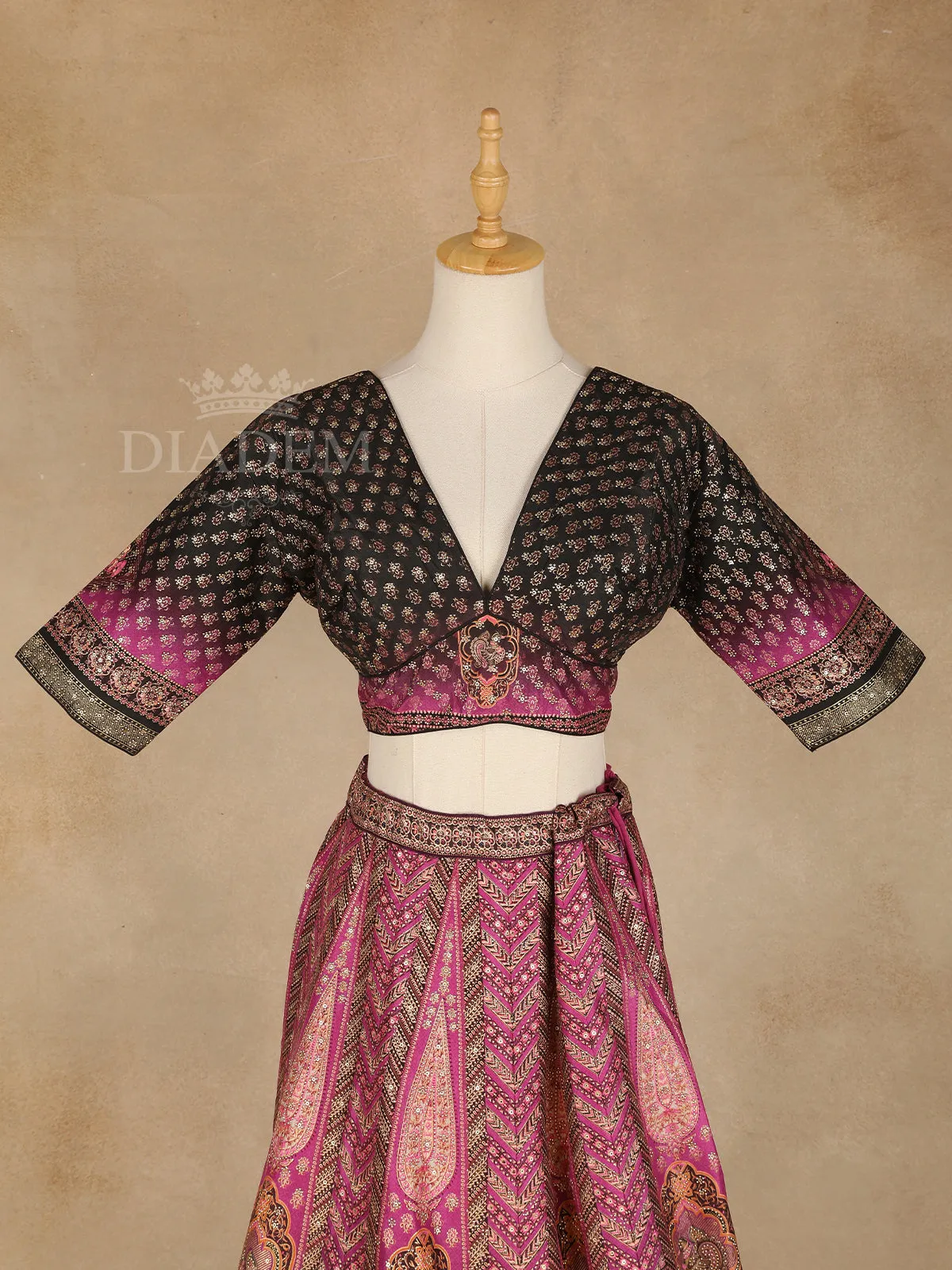 Dark Pink Banarasi Lehenga Adorned with Floral Designs with Matching Dupatta