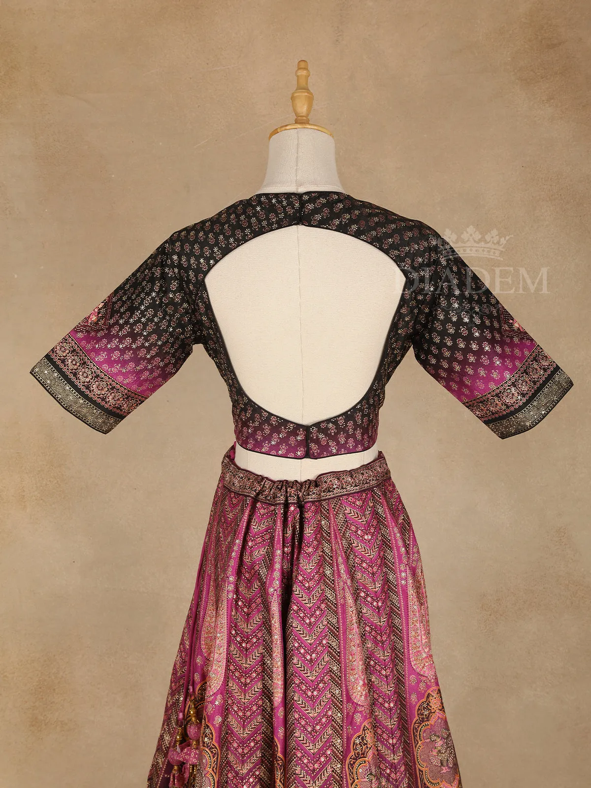 Dark Pink Banarasi Lehenga Adorned with Floral Designs with Matching Dupatta