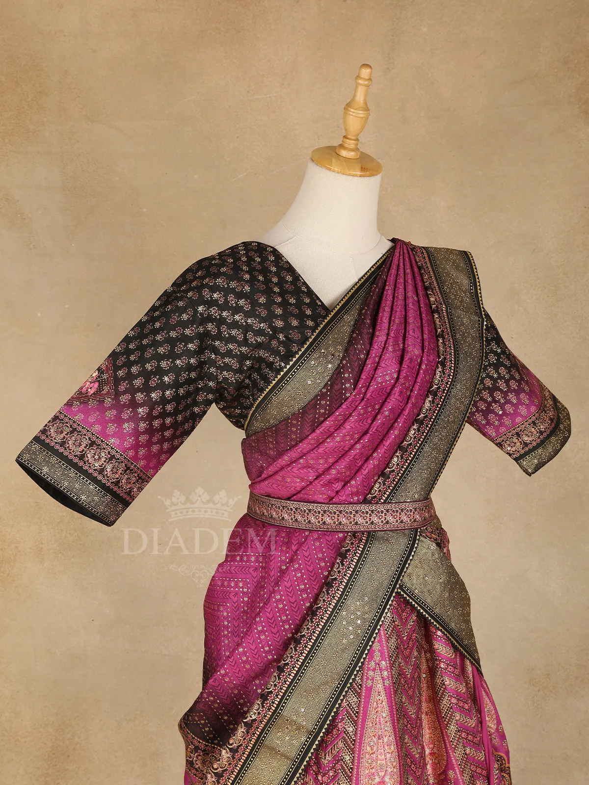 Dark Pink Banarasi Lehenga Adorned with Floral Designs with Matching Dupatta