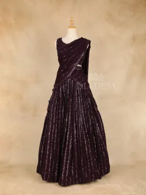 Dark Purple Lehenga Adorned with Sequin Designs, with Matching Dupatta