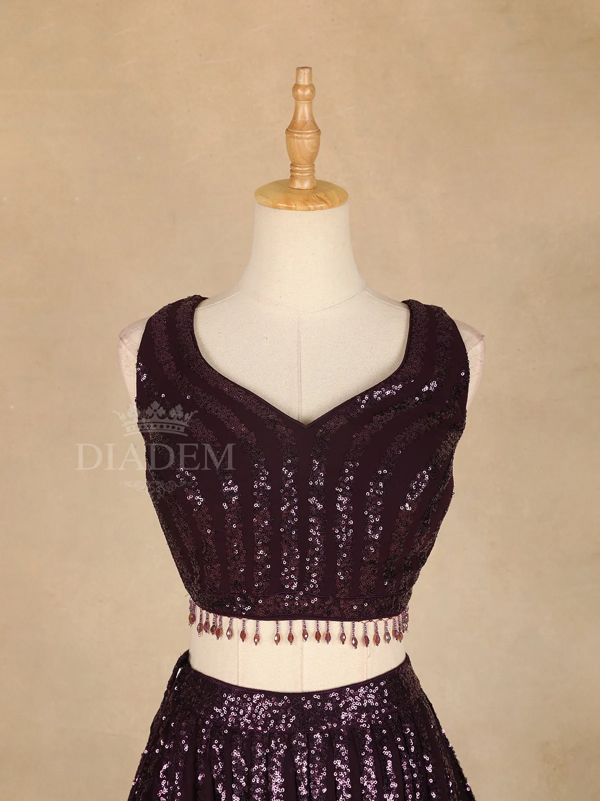 Dark Purple Lehenga Adorned with Sequin Designs, with Matching Dupatta