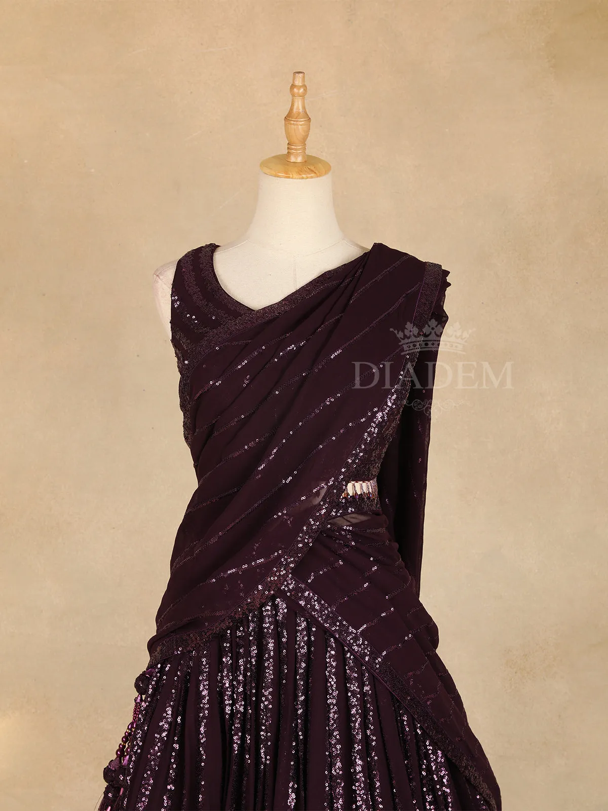 Dark Purple Lehenga Adorned with Sequin Designs, with Matching Dupatta