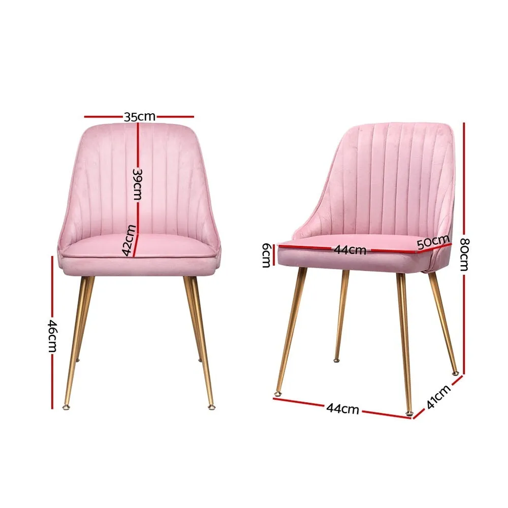 Dining Chairs Retro Chair Cafe Kitchen Modern Iron Legs Velvet Pink x2