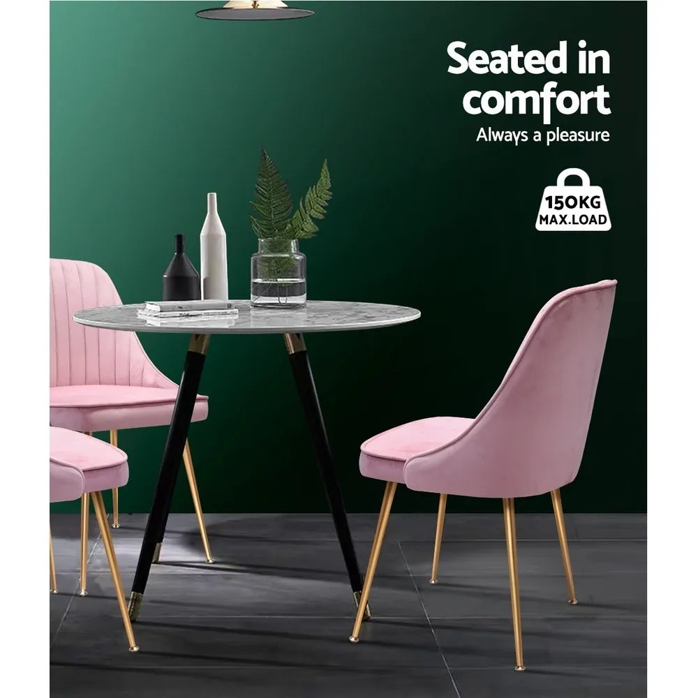 Dining Chairs Retro Chair Cafe Kitchen Modern Iron Legs Velvet Pink x2