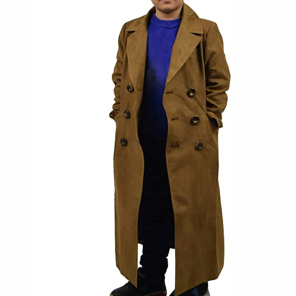 Doctor Who Cosplay Kids 10th Tenth Doctor Suede Trench Coat Children Halloween Costumes