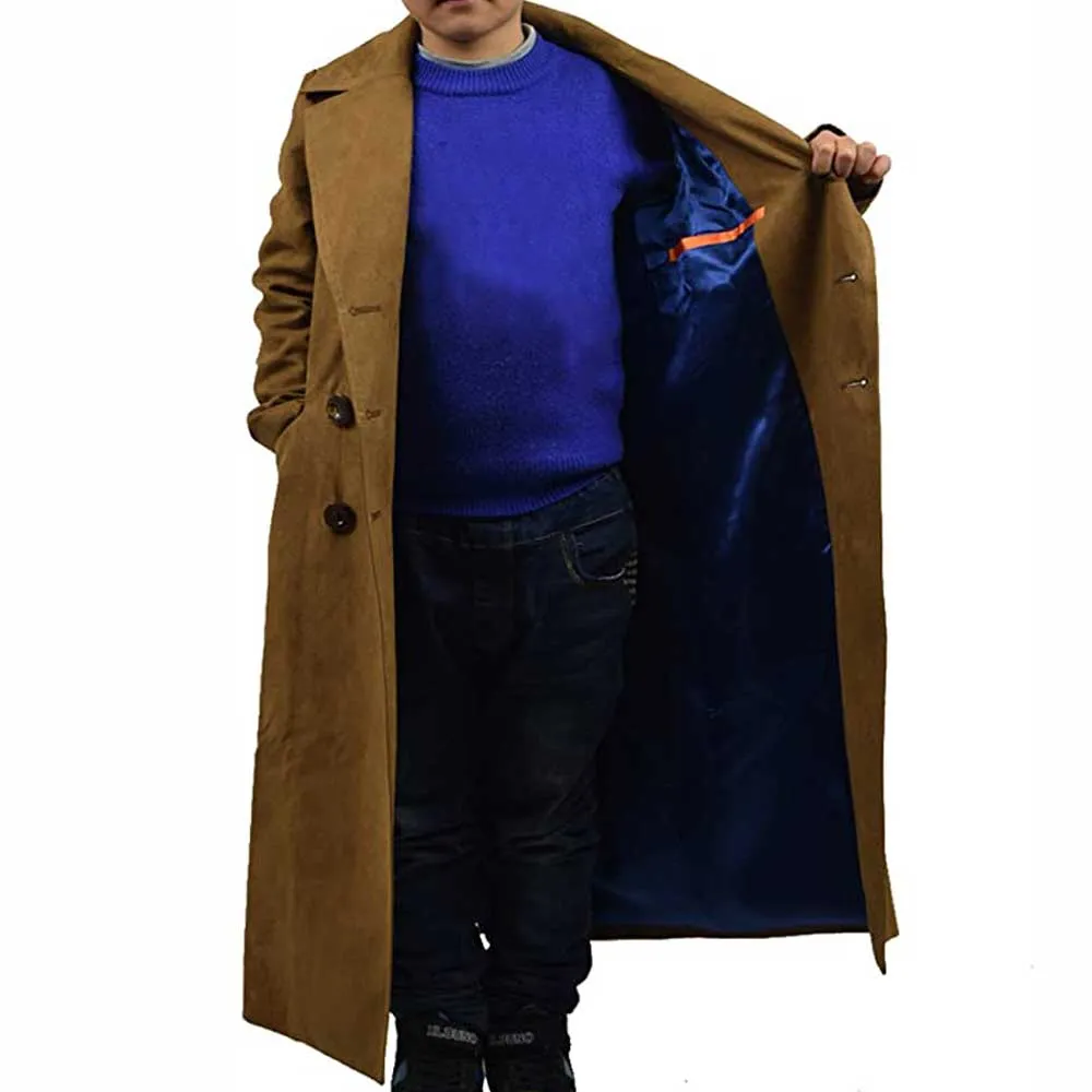 Doctor Who Cosplay Kids 10th Tenth Doctor Suede Trench Coat Children Halloween Costumes