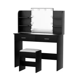 Dulcea LED Dressing Table Makeup Mirror and Stool Set Black