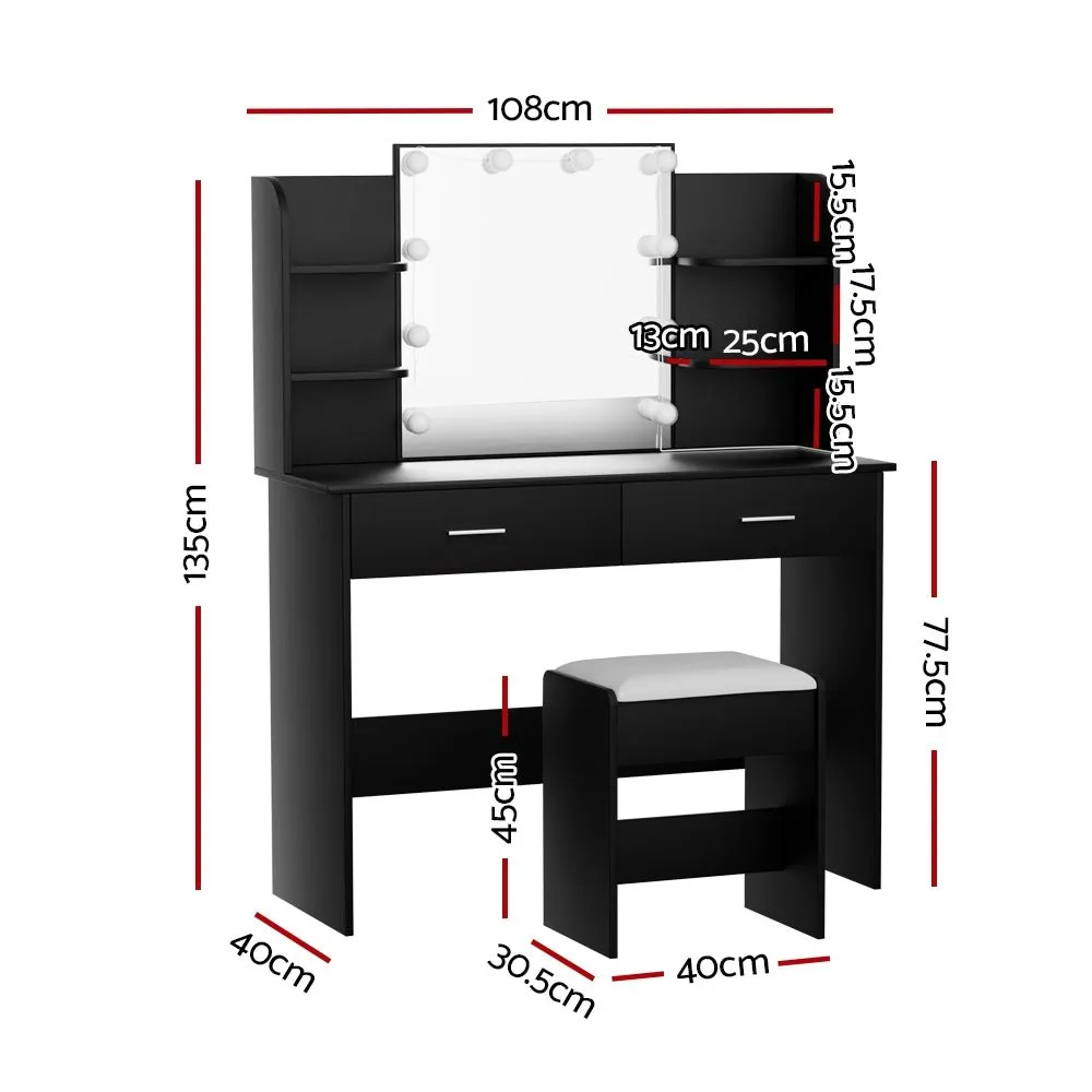 Dulcea LED Dressing Table Makeup Mirror and Stool Set Black