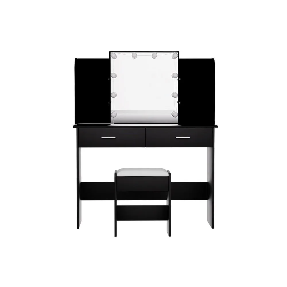 Dulcea LED Dressing Table Makeup Mirror and Stool Set Black