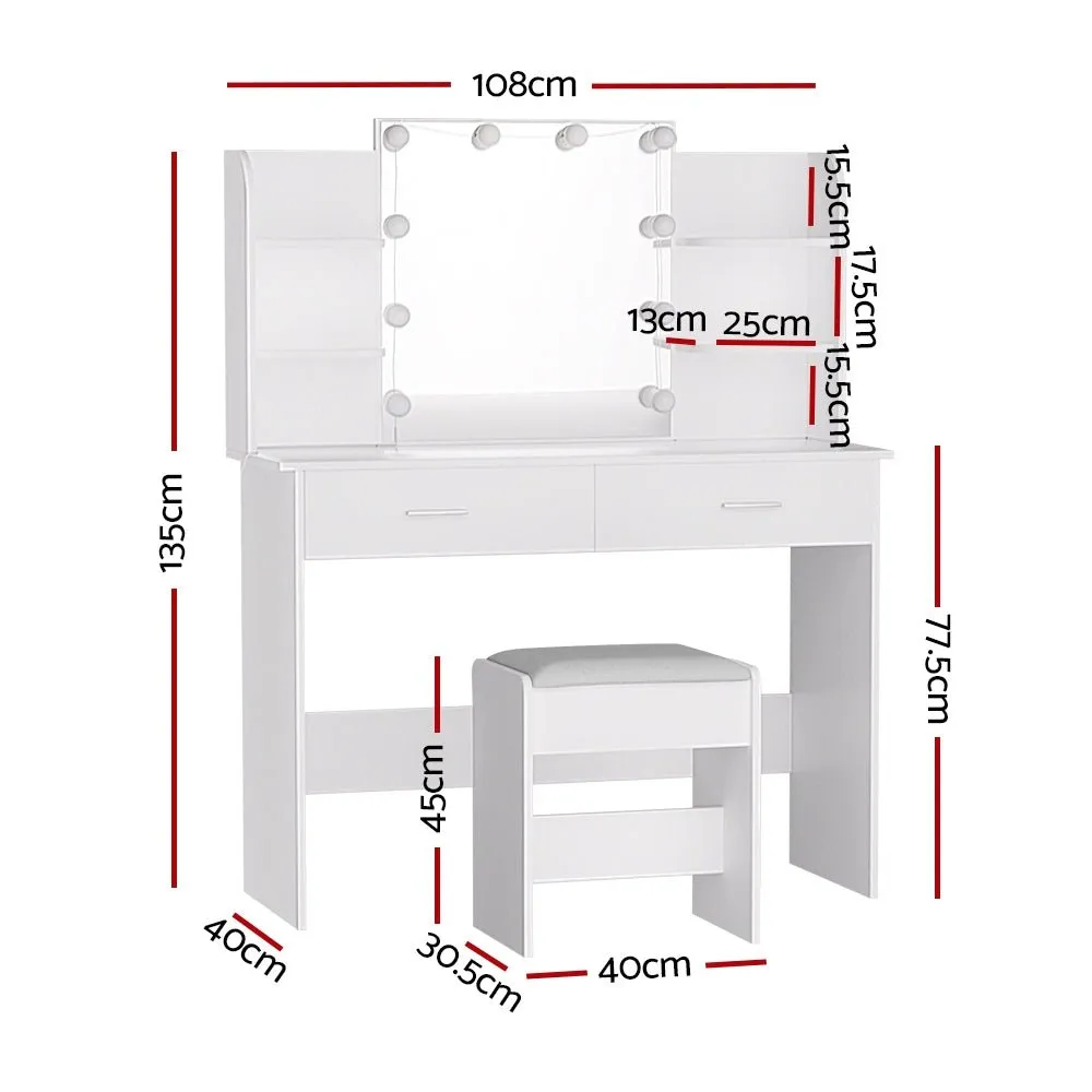 Dulcea LED Dressing Table Makeup Mirror and Stool Set White