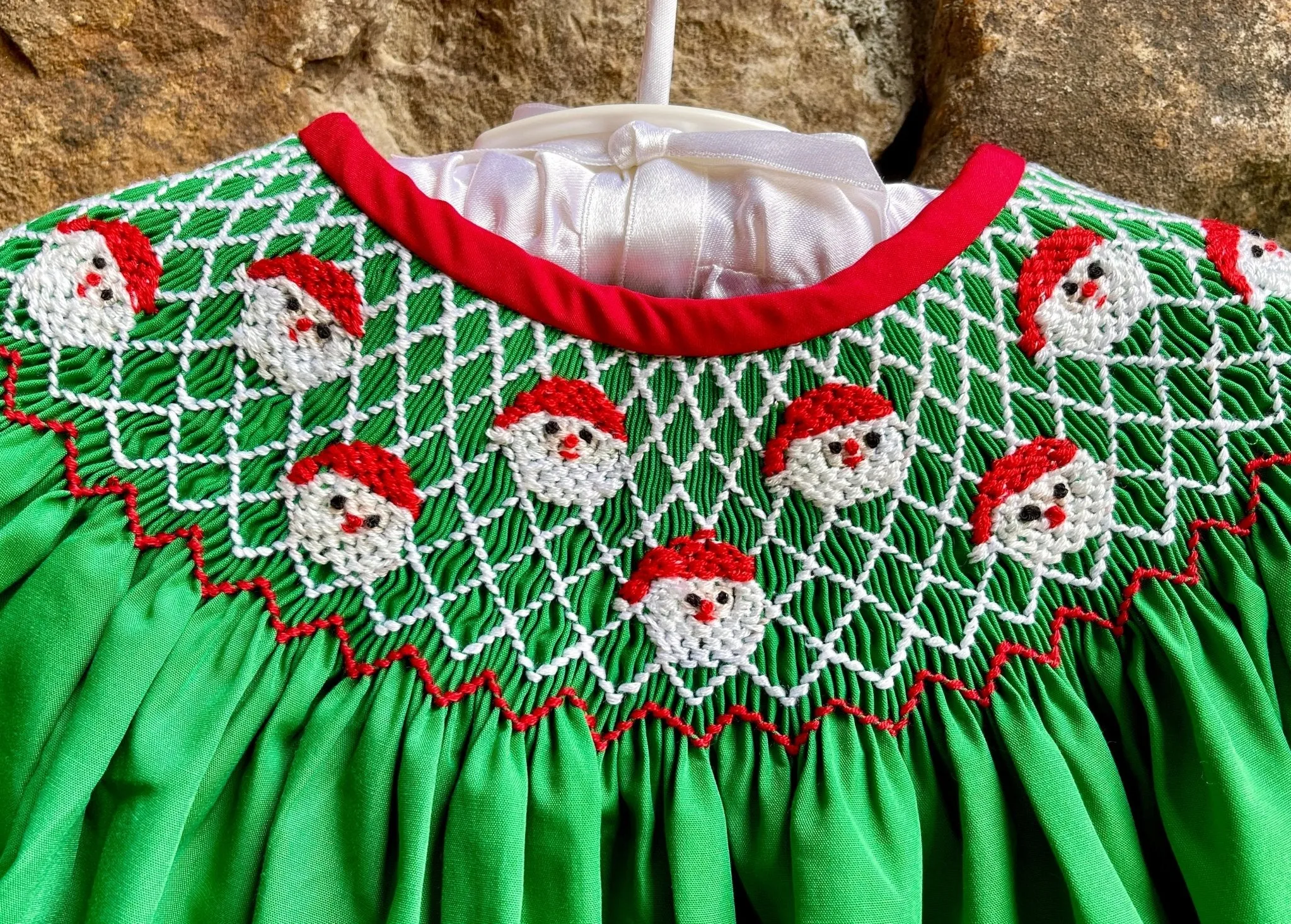 Emerald Green Smocked Christmas Santa Bishop Dress