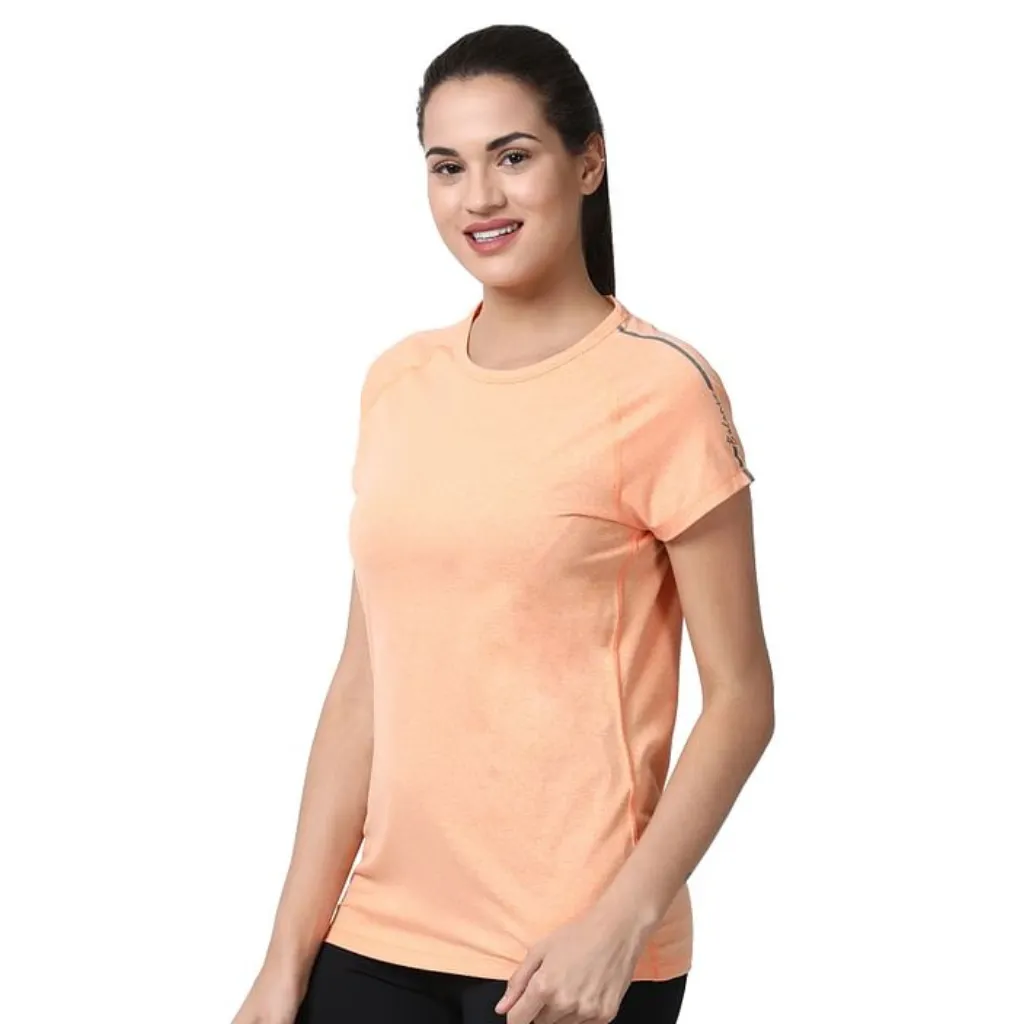 ENAMOR-E089 SLIM ACTIVE TEE | SHORT SLEEVE RAGLAN SCOOP NECK TEE WITH REFLECTIVE GRAPHIC