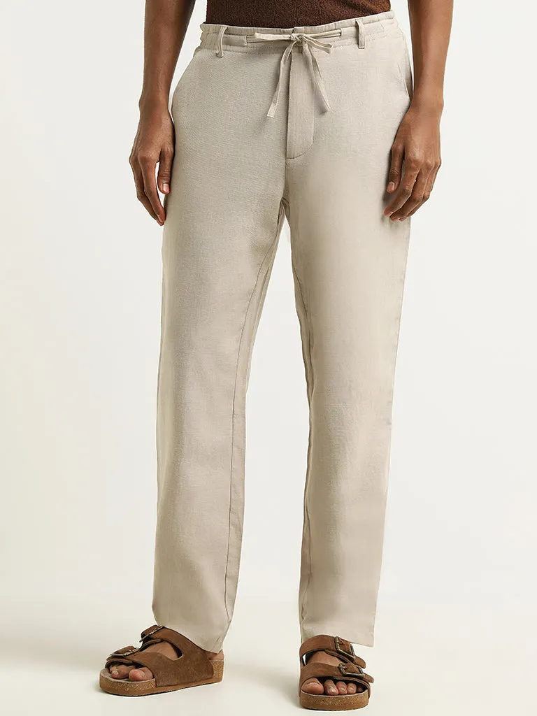 ETA Beige Mid Rise Cotton-Blend Relaxed Fit Trousers